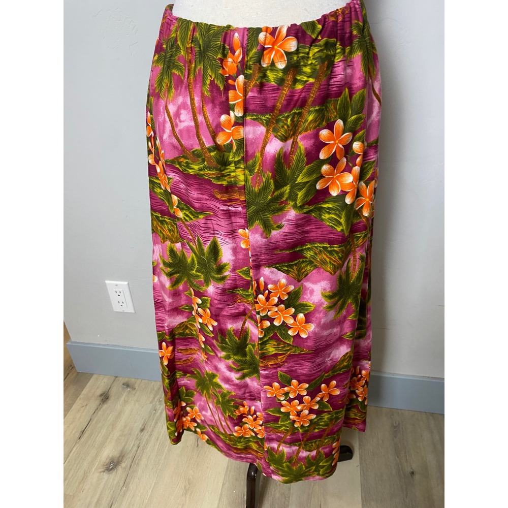 Vintage Hawaiian Maxi Skirt Pink Tropical Palm Tree Floral Elastic Waist M - Picture 3 of 3